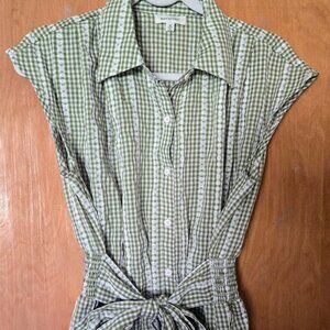 Max Studio green and white checked blouse